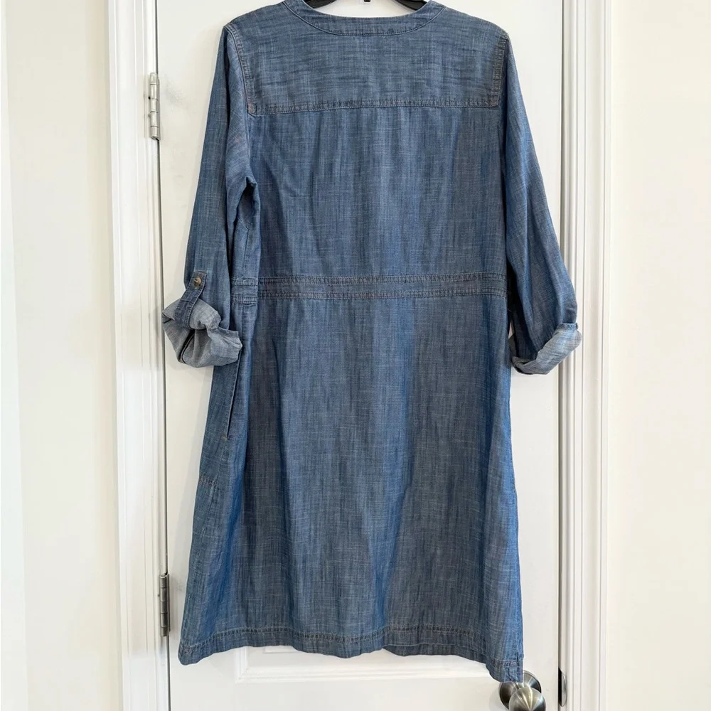 J. Jill Denim Chambray Dress Rolled Sleeve Size M - Picture 5 of 11